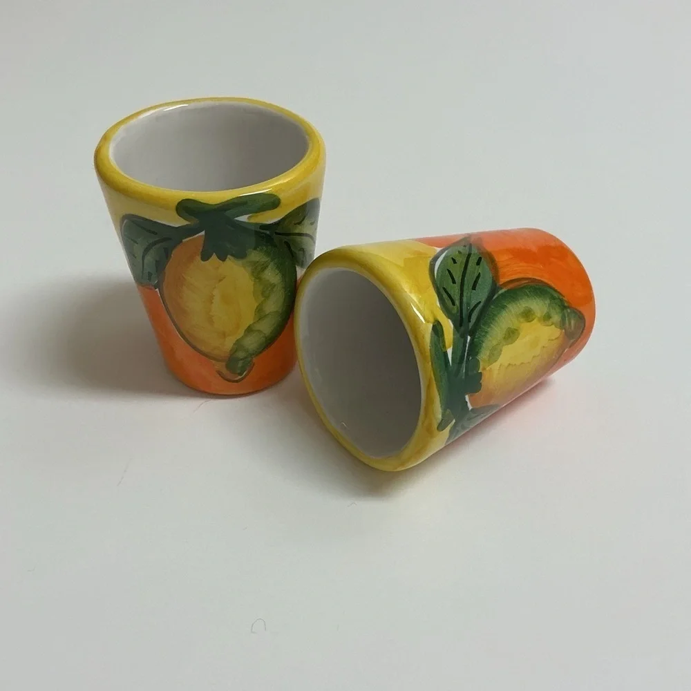 Vietri Shot Glass PAIR Lemon Limoncello Hand Painted Pottery Espresso Vintage